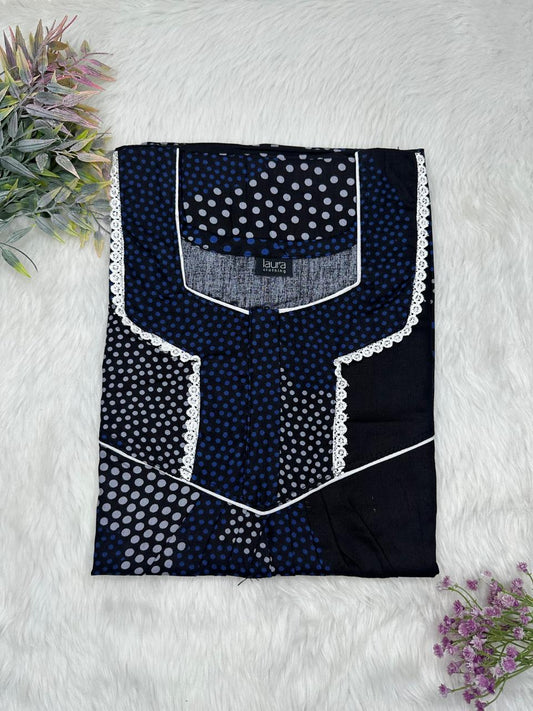 Dark Midnight Blue Printed Square Neck Normal Zip Pure Cotton Nighty Free Size Short Sleeve (Suits for bra size 34″- 40″ | 54-56 inch length)
