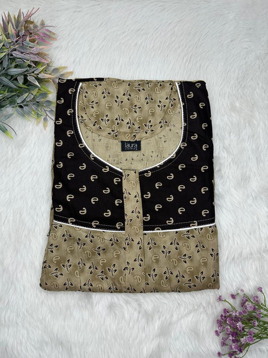 Shadow and Onyx Printed Round Neck Pleated Pure Cotton Feeding Nighty With Two Side Vertical Zip and Single Centre Zip Free Size Short Sleeve (Suits for bra size 34″- 40″ | 54-56 inch length)