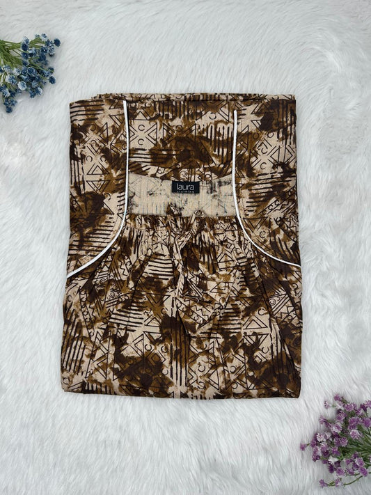 Grullo Printed Cotton Square Neck Elastic Pleated Nighty Free Size Short Sleeve (Suits for bra size 34″- 40″ | 54-56 inch length)