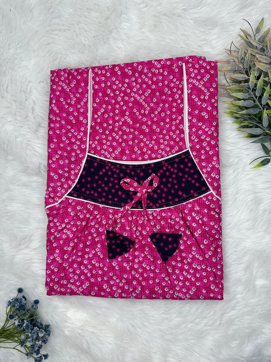 Jazzberry Jam Printed Front and Pleated Pure Cotton Nighty Free Size Short Sleeve (Suits for bra size 34″- 40″ | 54-56 inch length)