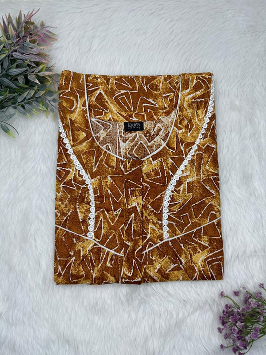 Sepia Printed Round Neck Centre Long 12" Zip Pure Cotton Feeding Nighty Free Size Short Sleeve (Suits for bra size 34″- 40″ | 54-56 inch length)