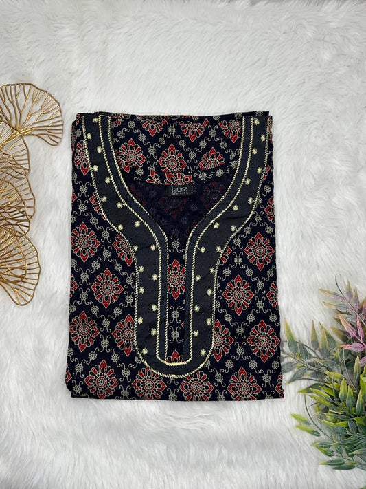 Onyx kalamkari Printed Normal Zip Pure Cotton Matching Neck Embroidery Feeding Nighty Free Size Short Sleeve (Suits for bra size 34″- 40″ | 54-56 inch length)