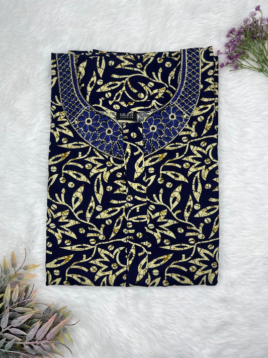 Onyx and Vanilla Printed 8" Long Zip Matching Embroidery Neck Pure Cotton Feeding Nighty Plus Size Short Sleeve (Suits for bra size 40″- 46″ | 54"-56" inch length)