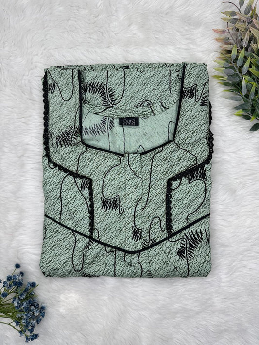 Ash Grey Printed Square Neck Normal Zip Pure Cotton Nighty Free Size Short Sleeve (Suits for bra size 34″- 40″ | 54-56 inch length)