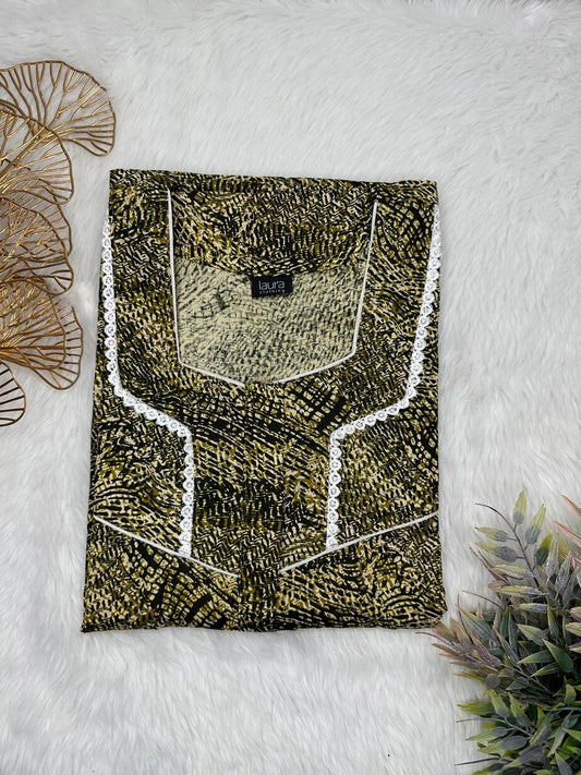 Ecru and Onyx Printed Square Neck Centre Long 12" Zip Pure Cotton Feeding Nighty Free Size Short Sleeve (Suits for bra size 34″- 40″ | 54-56 inch length)