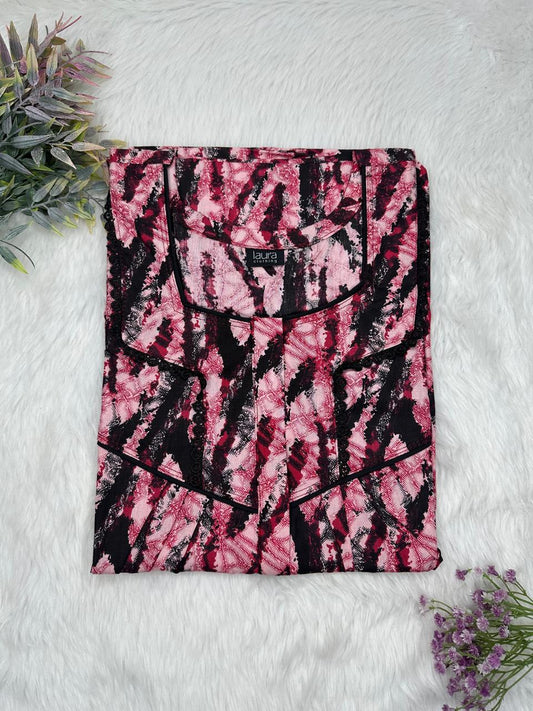 Cordovan Printed Square Neck Centre Long 12" Zip Pure Cotton Feeding Nighty Free Size Short Sleeve (Suits for bra size 34″- 40″ | 54-56 inch length)