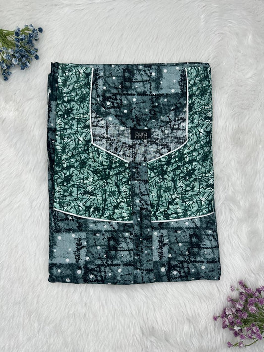 AuroMetalSaurus Printed Square Neck Pleated Pure Cotton Feeding Nighty With Two Side Vertical Zip and Single Centre Zip Free Size Short Sleeve (Suits for bra size 34″- 40″ | 54-56 inch length)