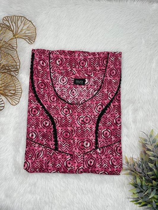 Rich Maroon Printed Round Neck Centre Long 12" Zip Pure Cotton Feeding Nighty Free Size Short Sleeve (Suits for bra size 34″- 40″ | 54-56 inch length)