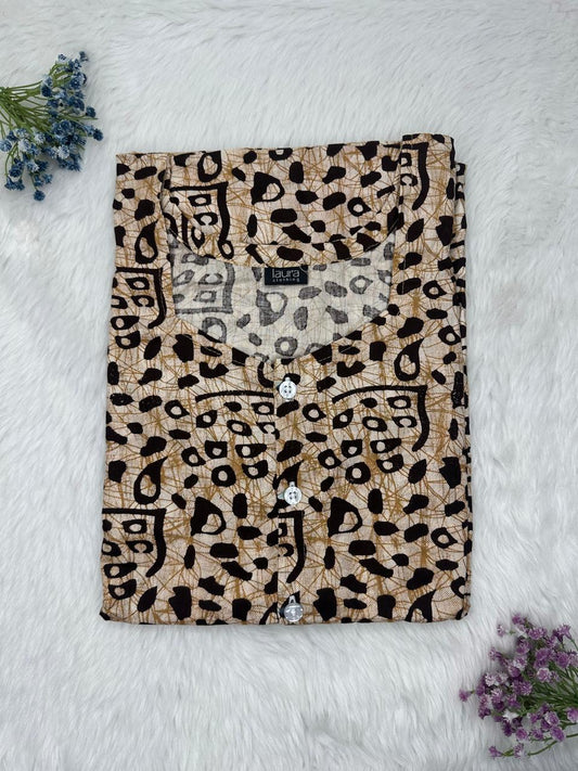 Grullo Printed Round Neck Pure Cotton Full Open Button Labour Room Nighty Free Size Short Sleeve (Suits for bra size 34″- 40″ | 54-56 inch length)