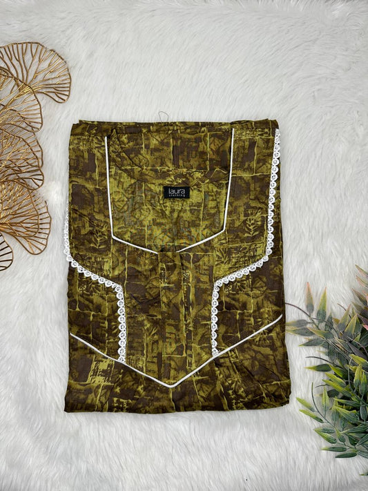 Dark Tan Printed Square Neck Normal Zip Pure Cotton Nighty Free Size Short Sleeve (Suits for bra size 34″- 40″ | 54-56 inch length)
