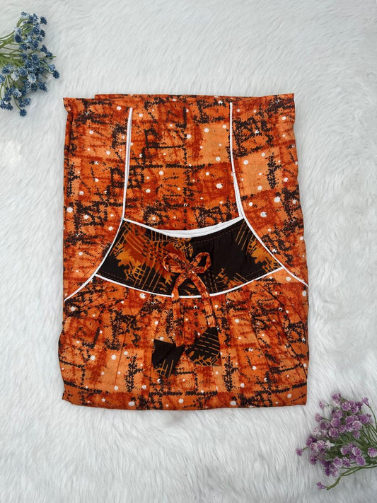 Sinopia Printed Front and Back Pleated Pure Cotton Nighty Free Size Short Sleeve (Suits for bra size 34″- 40″ | 54-56 inch length)