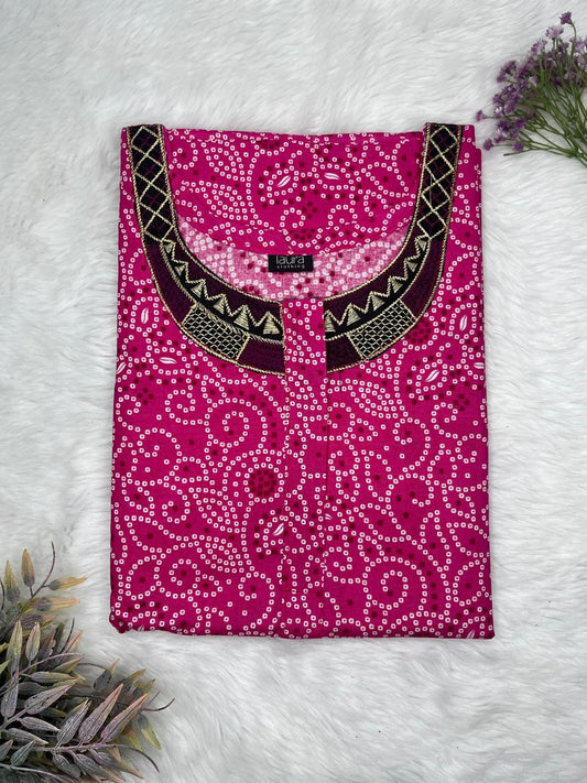 Jazzberry Jam Printed 8" Long Zip Matching Embroidery Neck Pure Cotton Feeding Nighty Plus Size Short Sleeve (Suits for bra size 40″- 46″ | 54"-56" inch length)