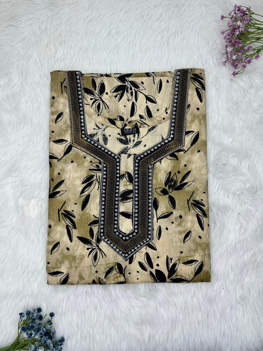 Khaki Normal Zip Embroidery Neck Pure Cotton Nighty Plus Size Short Sleeve (Suits for bra size 40″- 46″ | 54-56 inch length)