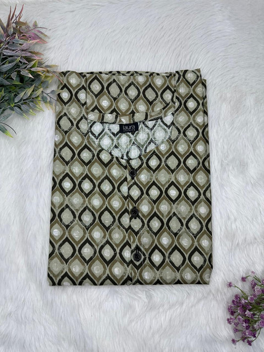 Grullo Printed Round Neck Pure Cotton Full Open Button Labour Room Nighty Free Size Short Sleeve (Suits for bra size 34″- 40″ | 54-56 inch length)