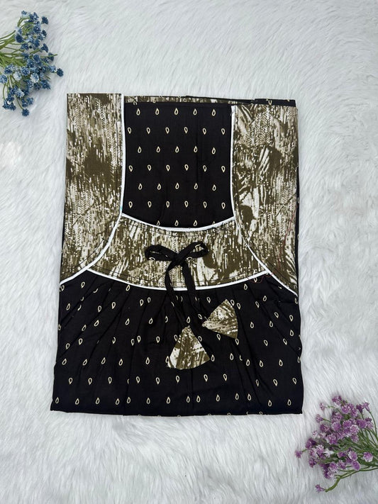 Onyx and Grullo Printed Front and Back Pleated Pure Cotton Nighty Free Size Short Sleeve (Suits for bra size 34″- 40″ | 54-56 inch length)