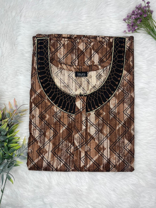 Chamoisee Printed 12" Long Zip Pure Cotton Matching Neck Embroidery Feeding Nighty Free Size Short Sleeve (Suits for bra size 34″- 40″ | 54-56 inch length)