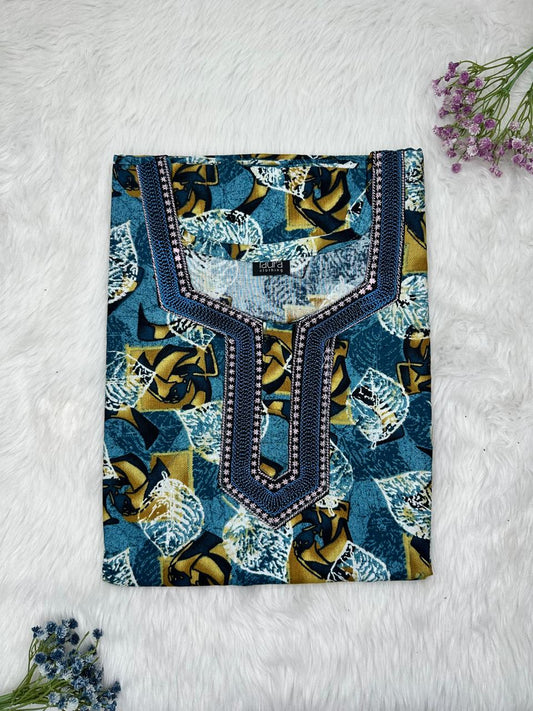 Sea Blue Normal Zip Embroidery Neck Pure Cotton Nighty Plus Size Short Sleeve (Suits for bra size 40″- 46″ | 54-56 inch length)