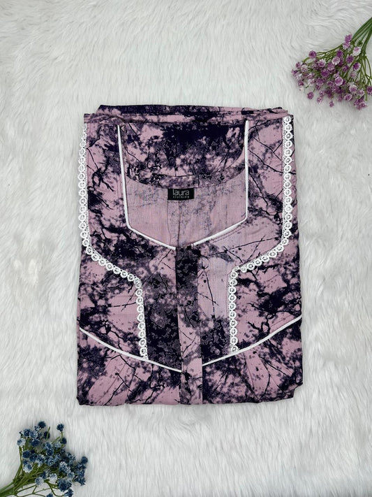 Cinereous Printed Square Neck Centre Long 12" Zip Pure Cotton Feeding Nighty Free Size Short Sleeve (Suits for bra size 34″- 40″ | 54-56 inch length)
