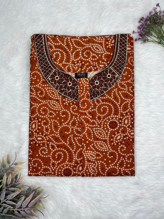 Sienna Printed 8" Long Zip Matching Embroidery Neck Pure Cotton Feeding Nighty Plus Size Short Sleeve (Suits for bra size 40″- 46″ | 54"-56" inch length)