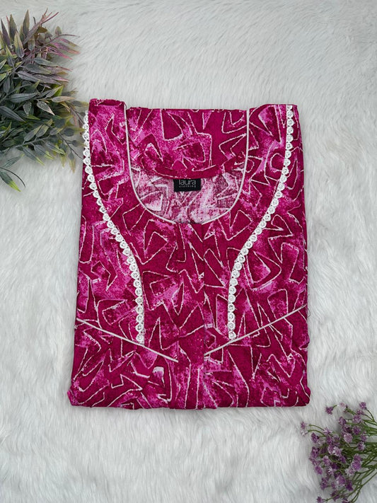 Mulberry Printed Round Neck Centre Long 12" Zip Pure Cotton Feeding Nighty Free Size Short Sleeve (Suits for bra size 34″- 40″ | 54-56 inch length)