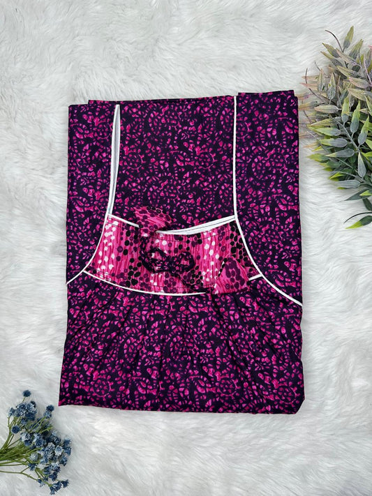 Fandago Printed Front and Claret Pleated Pure Cotton Nighty Free Size Short Sleeve (Suits for bra size 34″- 40″ | 54-56 inch length)