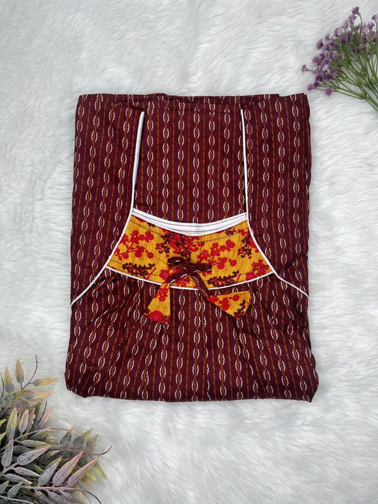 Maroon Oak Printed Front and Back Pleated Pure Cotton Nighty Free Size Short Sleeve (Suits for bra size 34″- 40″ | 54-56 inch length)