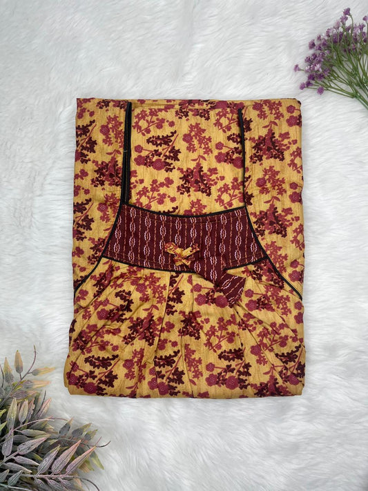 Peach Printed Front and Back Pleated Pure Cotton Nighty Free Size Short Sleeve (Suits for bra size 34″- 40″ | 54-56 inch length) (