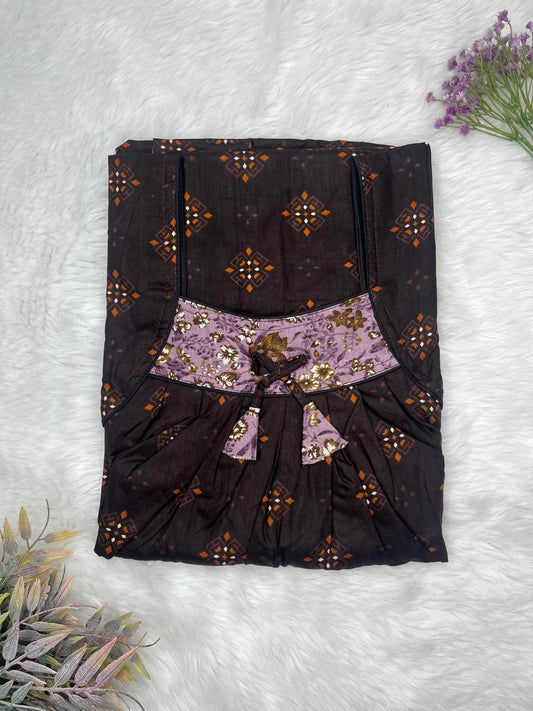 Ceader Printed Front and Back Pleated Pure Cotton Nighty Free Size Short Sleeve (Suits for bra size 34″- 40″ | 54-56 inch length)