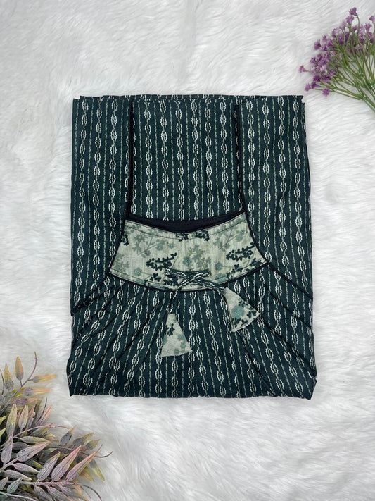 Charcol Printed Front and Back Pleated Pure Cotton Nighty Free Size Short Sleeve (Suits for bra size 34″- 40″ | 54-56 inch length)