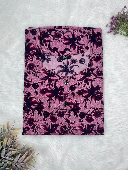 Copper rose Printed Round Neck Pure Cotton Full Open Button Labour Room Nighty Free Size Short Sleeve (Suits for bra size 34″- 40″ | 54-56 inch length)