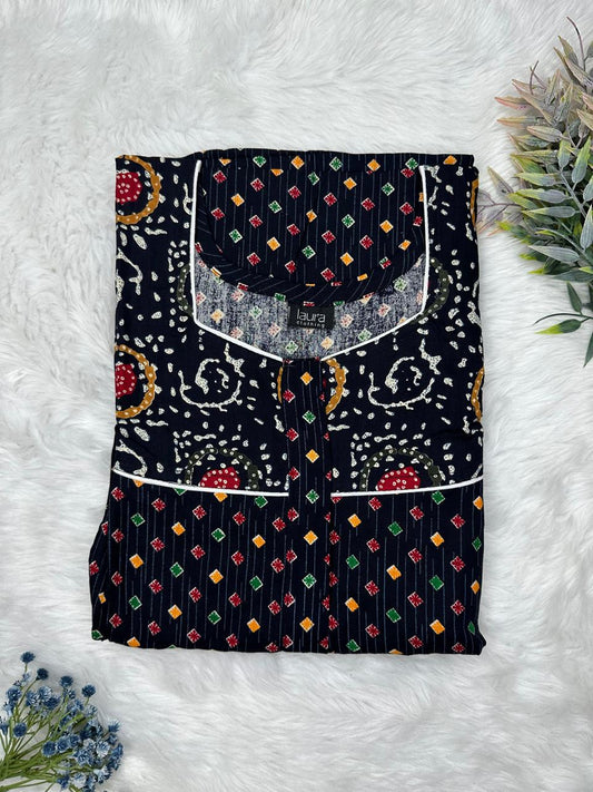 Jaguar and Vider Dots Printed Square Neck Pleated Pure Cotton Feeding Nighty With Two Side Vertical Zip and Single Centre Zip Free Size Short Sleeve (Suits for bra size 34″- 40″ | 54-56 inch length)