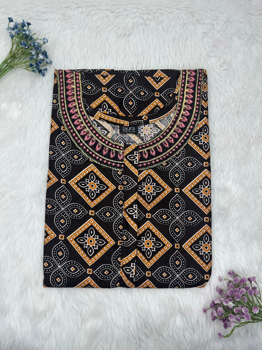 Zeus and Midnight Black Printed 12" Long Zip Matching Embroidery Neck Pure Cotton Feeding Nighty Plus Size Short Sleeve (Suits for bra size 40″- 46″ | 54"-56" inch length)