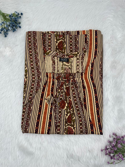 Irish Coffee Pure Cotton Square Neck Elastic Pleated Nighty Free Size Short Sleeve (Suits for bra size 34″- 40″ | 54-56 inch length)