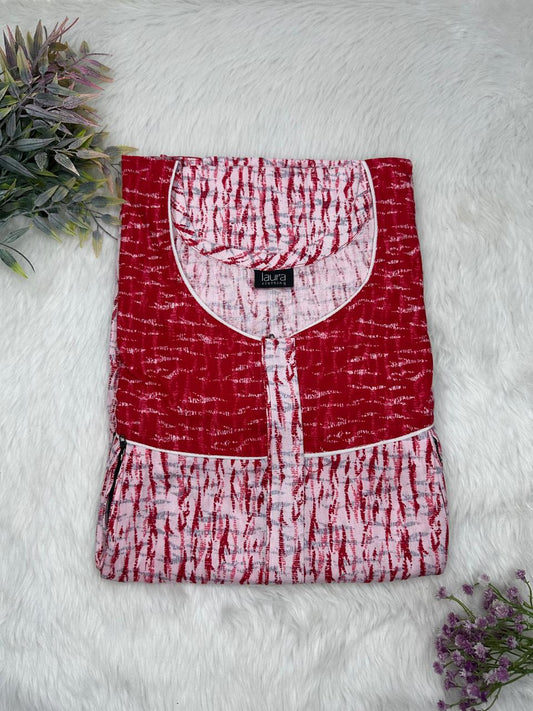 Lily and Red Devil Printed Round Neck Pleated Pure Cotton Feeding Nighty With Two Side Vertical Zip and Single Centre Zip Free Size Short Sleeve (Suits for bra size 34″- 40″ | 54-56 inch length)