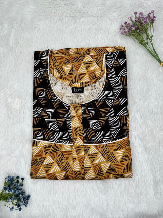 Cloud Grey and Beige Printed Round Neck Pleated Pure Cotton Feeding Nighty With Two Side Vertical Zip and Single Centre Zip Free Size Short Sleeve (Suits for bra size 34″- 40″ | 54-56 inch length)