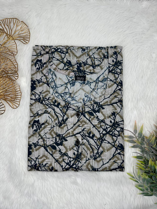 Dark gray and Onyx Printed Square Neck Pure Cotton Full Open Button Labour Room Nighty Free Size Short Sleeve (Suits for bra size 34″- 40″ | 54-56 inch length)