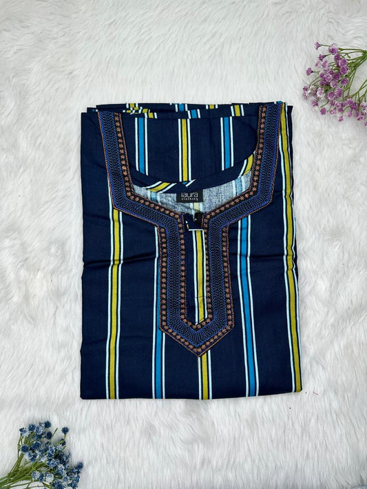 Oxford Blue Normal Zip Embroidery Neck Pure Cotton Nighty Plus Size Short Sleeve (Suits for bra size 40″- 46″ | 54-56 inch length)