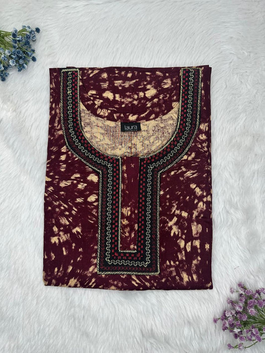 Dark Sienna Printed Normal Zip Pure Cotton Matching Neck Embroidery Nighty Free Size Short Sleeve (Suits for bra size 34″- 40″ | 54-56 inch length)