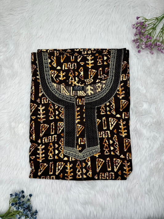 Onyx Normal Zip Embroidery Neck Pure Cotton Nighty Plus Size Short Sleeve (Suits for bra size 40″- 46″ | 54-56 inch length)