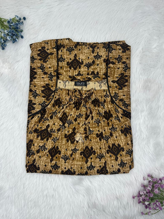 Lion Printed Cotton Square Neck Elastic Pleated Nighty Free Size Short Sleeve (Suits for bra size 34″- 40″ | 54-56 inch length)