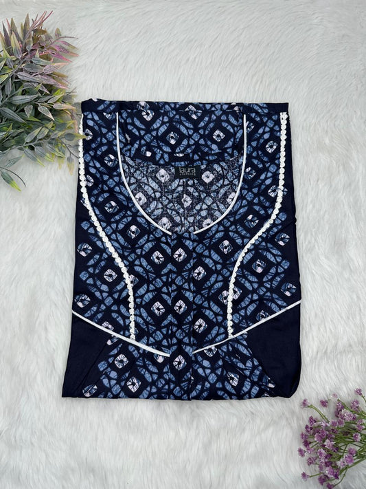 Onyx and UCLA Blue Printed Round Neck Centre Long 12" Zip Pure Cotton Feeding Nighty Free Size Short Sleeve (Suits for bra size 34″- 40″ | 54-56 inch length)