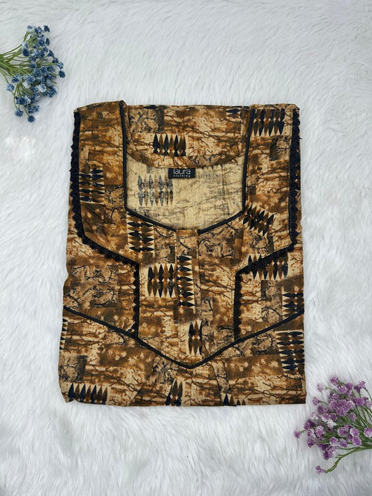 Tan and Lion Printed Square Neck Normal Zip Pure Cotton Nighty Free Size Short Sleeve (Suits for bra size 34″- 40″ | 54-56 inch length)