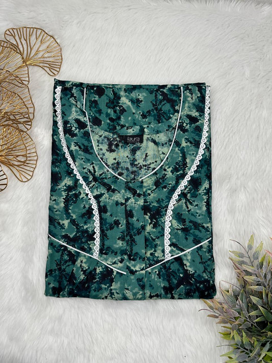 Skobeloff Printed Round Neck Centre Long 12" Zip Pure Cotton Feeding Nighty Free Size Short Sleeve (Suits for bra size 34″- 40″ | 54-56 inch length)