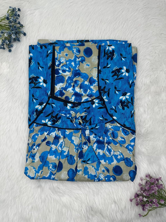 Camouflage Green Printed Front and Back Pleated Pure Cotton Nighty Free Size Short Sleeve (Suits for bra size 34″- 40″ | 54-56 inch length)