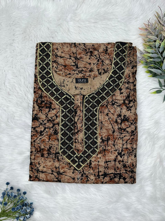 Beaver Printed Normal Zip Pure Cotton Matching Neck Embroidery Nighty Free Size Short Sleeve (Suits for bra size 34″- 40″ | 54-56 inch length)