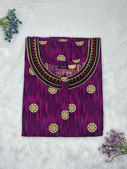 Byzantium Printed 12" Long Zip Matching Embroidery Neck Pure Cotton Feeding Nighty Plus Size Short Sleeve (Suits for bra size 40″- 46″ | 54"-56" inch length)