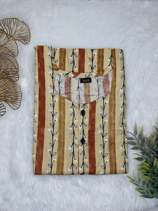 Khaki and Persian Plum Printed Square Neck Pure Cotton Full Open Button Labour Room Nighty Free Size Short Sleeve (Suits for bra size 34″- 40″ | 54-56 inch length)
