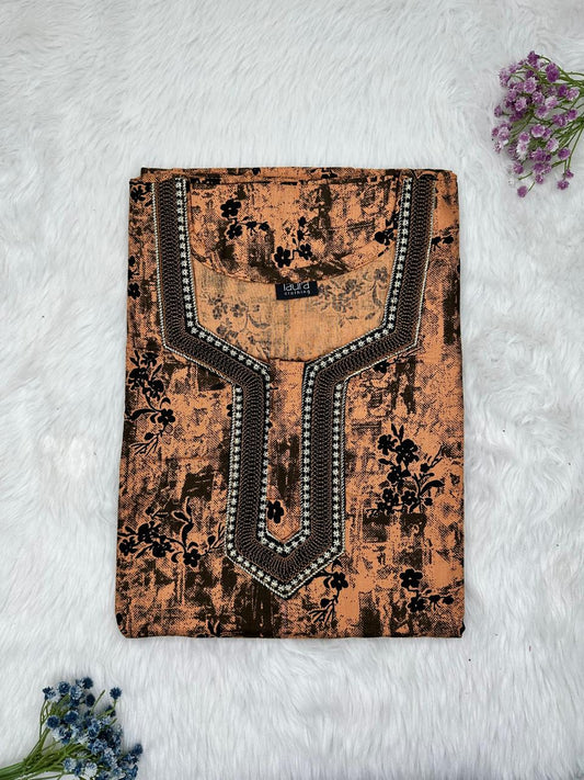 Antique Brass Normal Zip Embroidery Neck Pure Cotton Nighty Plus Size Short Sleeve (Suits for bra size 40″- 46″ | 54-56 inch length)