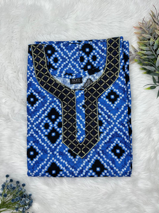 Cobalt Printed Normal Zip Pure Cotton Matching Neck Embroidery Nighty Free Size Short Sleeve (Suits for bra size 34″- 40″ | 54-56 inch length)