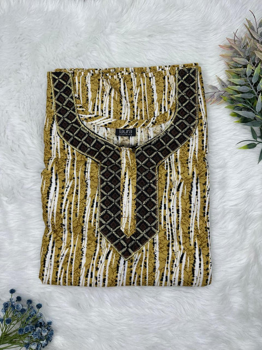 Drab Printed Normal Zip Pure Cotton Matching Neck Embroidery Nighty Free Size Short Sleeve (Suits for bra size 34″- 40″ | 54-56 inch length)